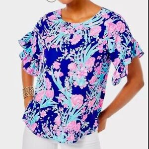 Lilly Pulitzer Darlah Top in Lileeze Print, Corsica Blue